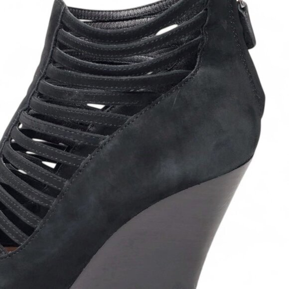 Rebecca Minkoff Sydney Wedge Heels Women's Cage Cutout Black Suede Gladiator 9M - Picture 11 of 11